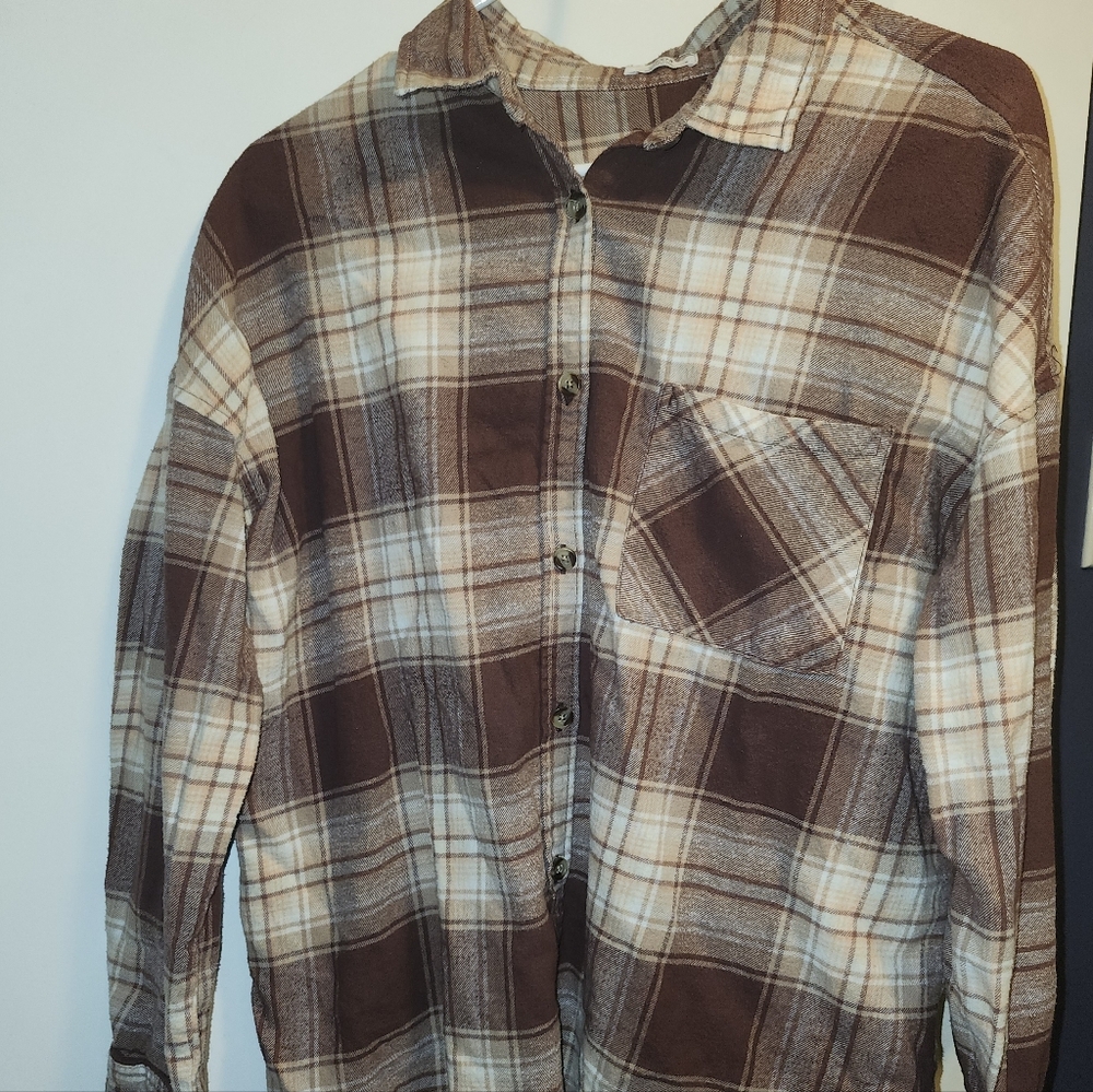 Brown Plaid Button-Up Shirt